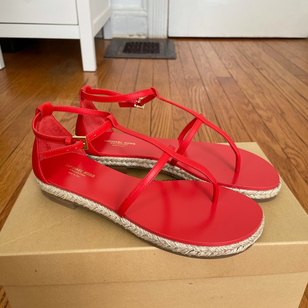 Michael Kors Annabeth Leather Sandal coral red